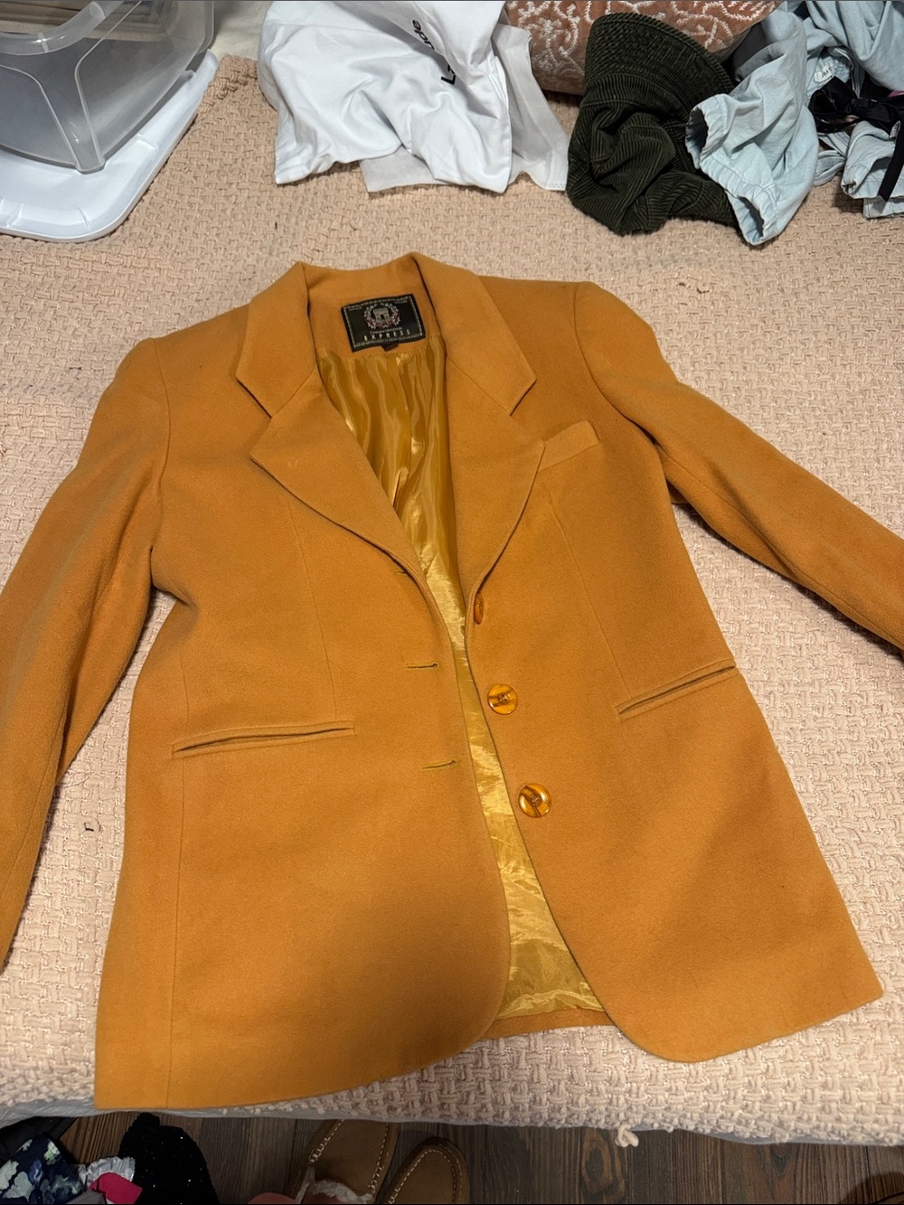 Womens Mustard Wool-Blend Blazer Jacket